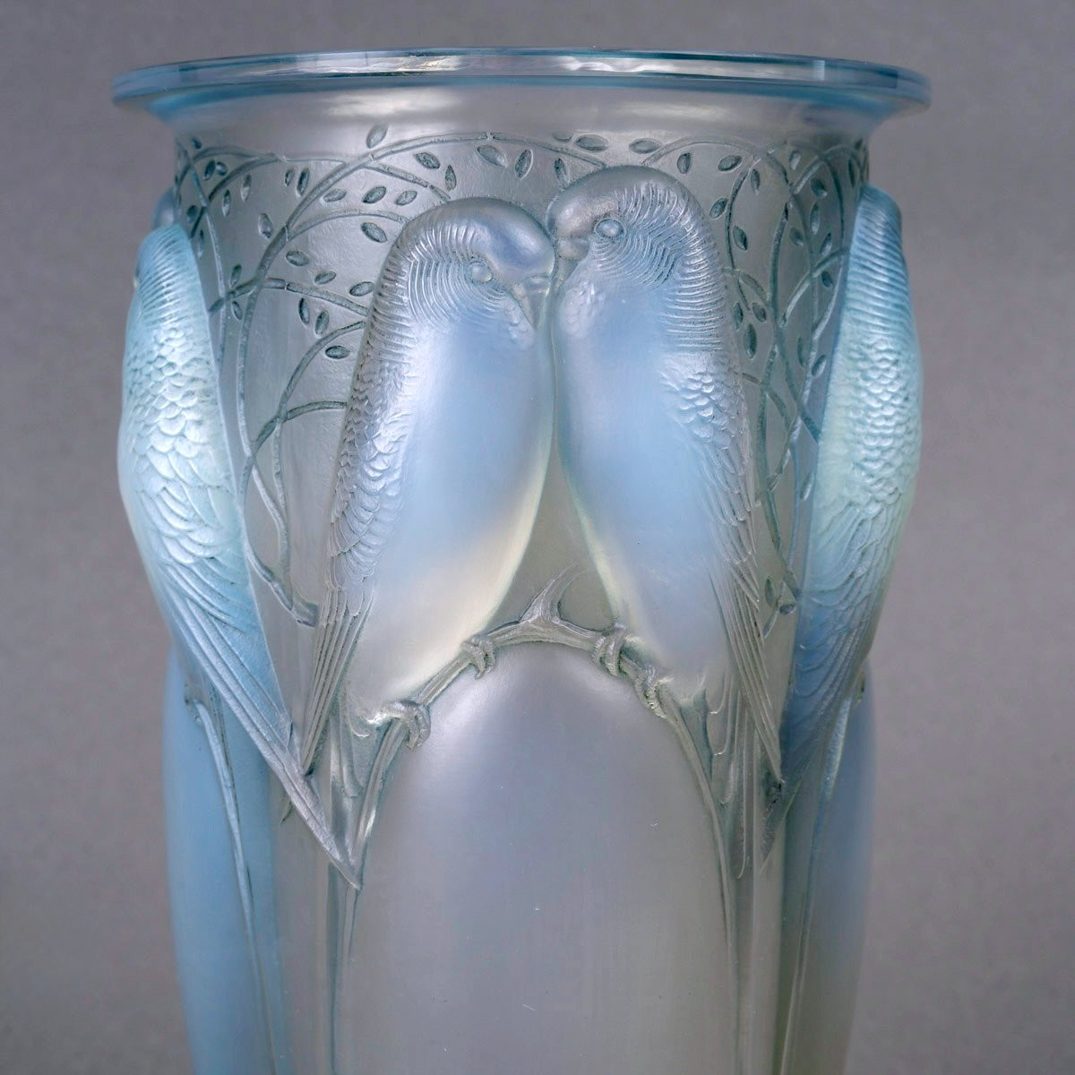 1924 René Lalique - Vase Ceylan Verre Opalescent Patiné Bleu-photo-4