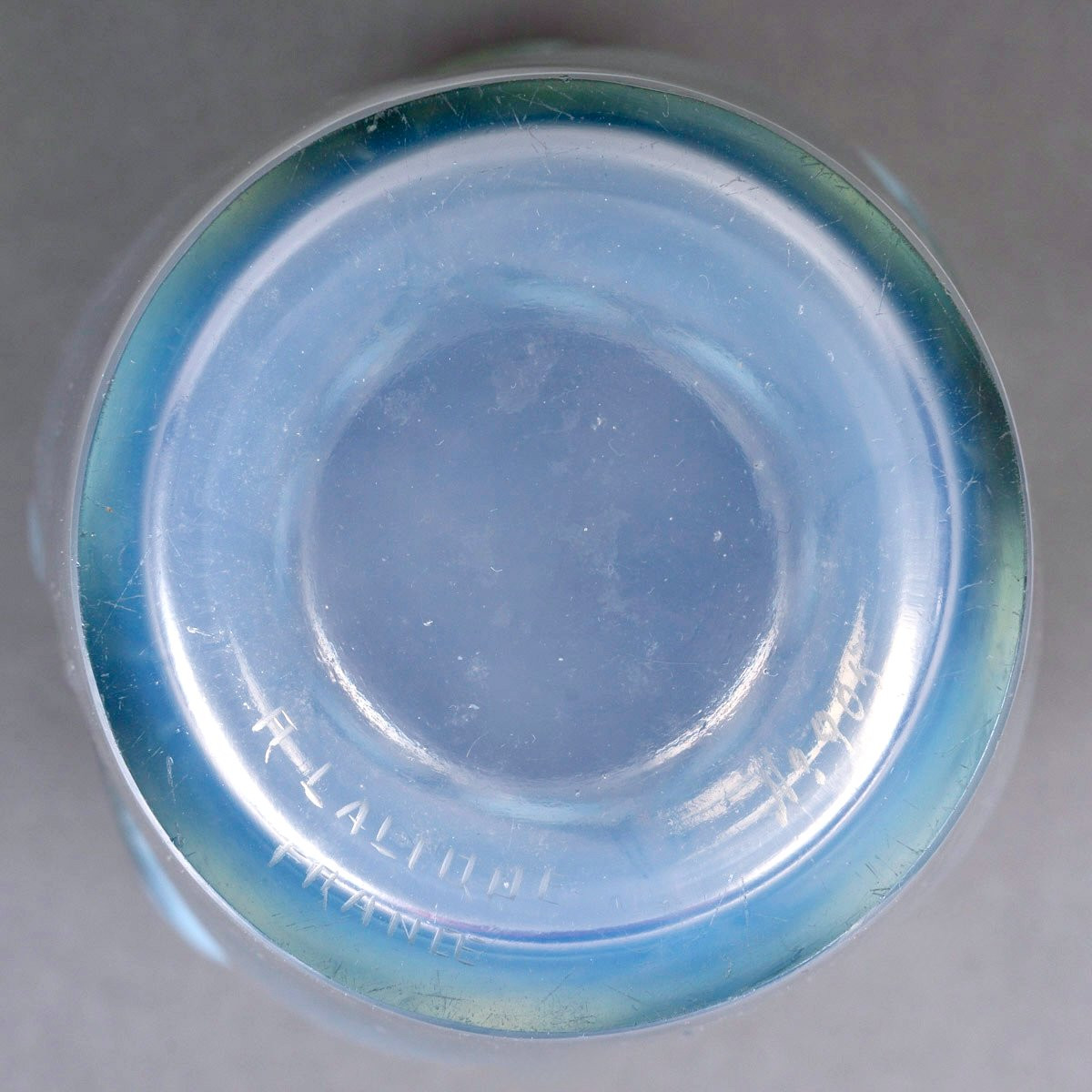 1924 René Lalique - Vase Ceylan Verre Opalescent Patiné Bleu-photo-1