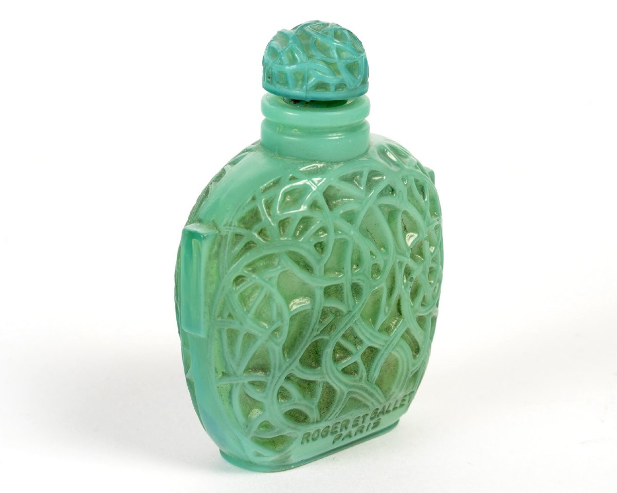 1926 René Lalique - Perfume Bottle Jade Green Glass With Grey Patina For Roger Et Gallet-photo-3