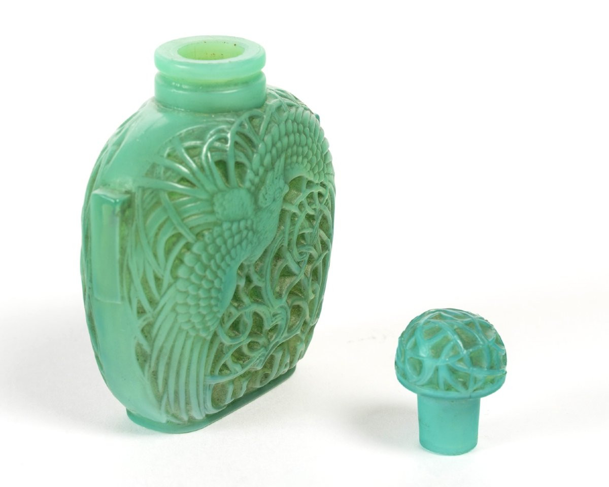 1926 René Lalique - Perfume Bottle Jade Green Glass With Grey Patina For Roger Et Gallet-photo-4
