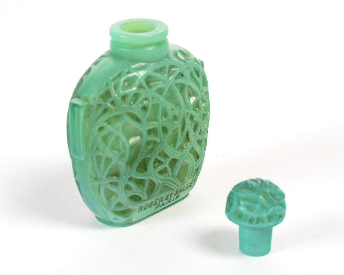 1926 René Lalique - Perfume Bottle Jade Green Glass With Grey Patina For Roger Et Gallet-photo-1
