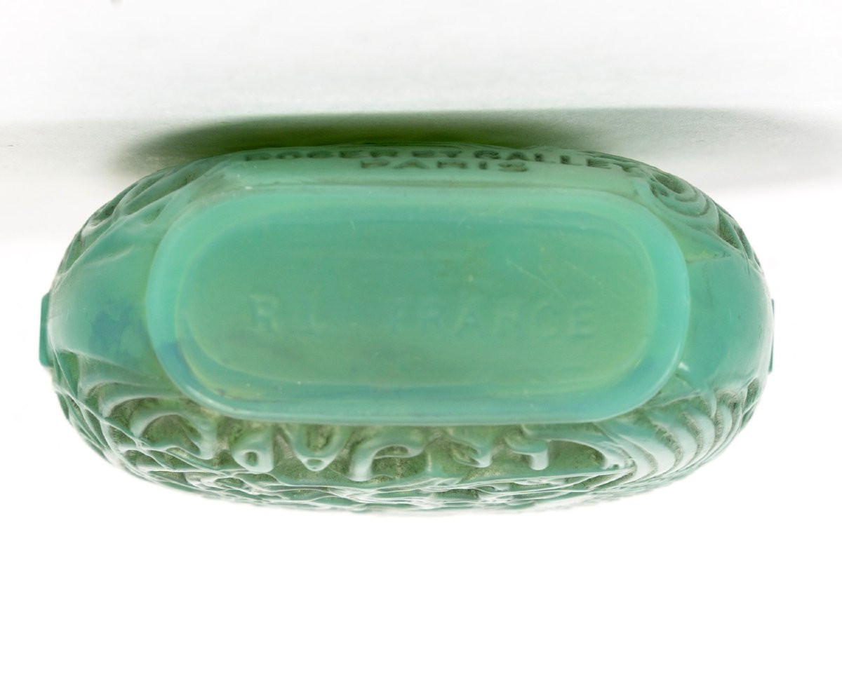 1926 René Lalique - Perfume Bottle Jade Green Glass With Grey Patina For Roger Et Gallet-photo-3