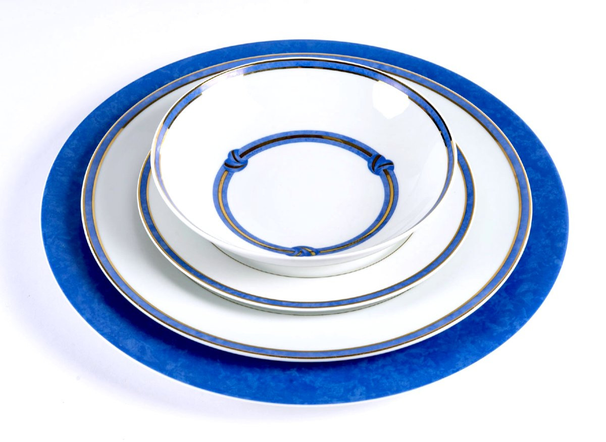Christofle - Service de Table Rubanea Bleu Porcelaine Limoges - 64 Pièces-photo-2