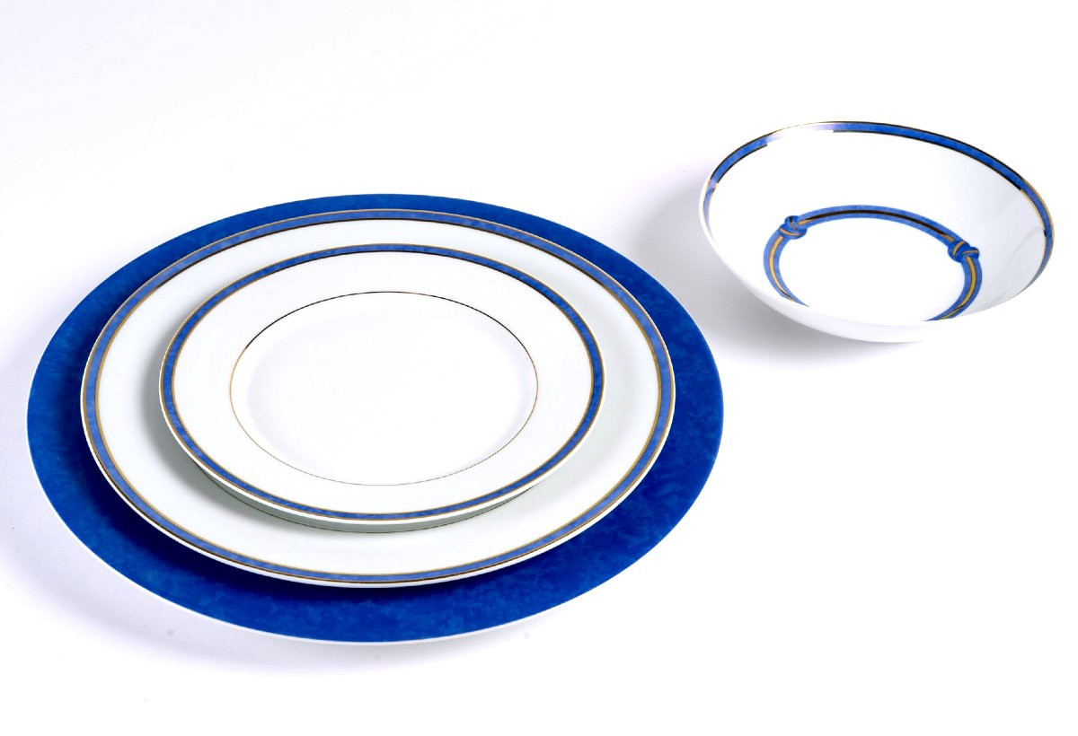 Christofle - Service de Table Rubanea Bleu Porcelaine Limoges - 64 Pièces-photo-3