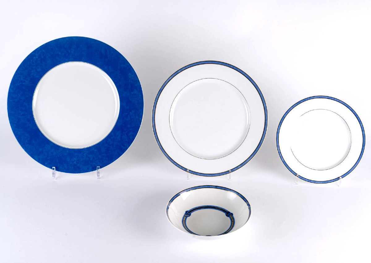 Christofle - Service de Table Rubanea Bleu Porcelaine Limoges - 64 Pièces-photo-4