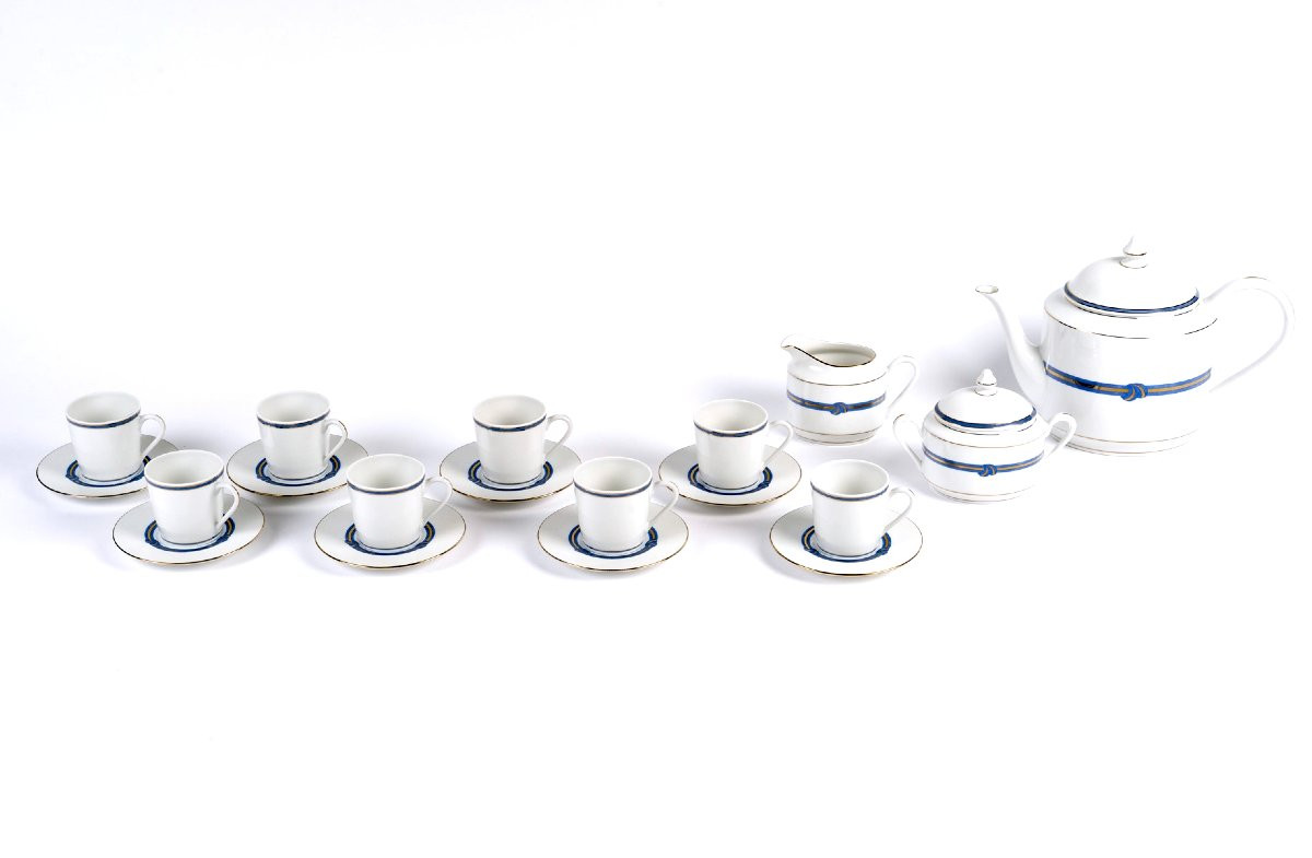 Christofle - Service de Table Rubanea Bleu Porcelaine Limoges - 64 Pièces-photo-4