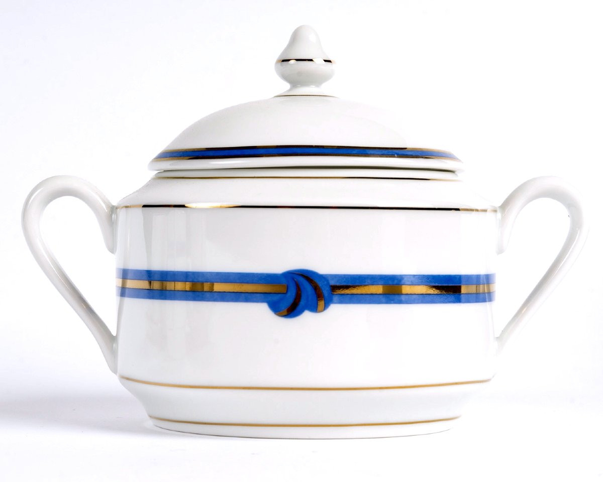 Christofle - Service de Table Rubanea Bleu Porcelaine Limoges - 64 Pièces-photo-6