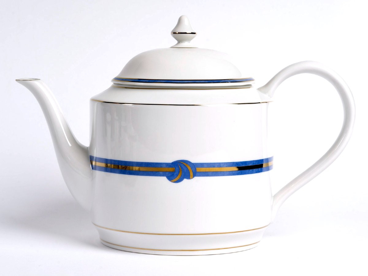 Christofle - Service de Table Rubanea Bleu Porcelaine Limoges - 64 Pièces-photo-7