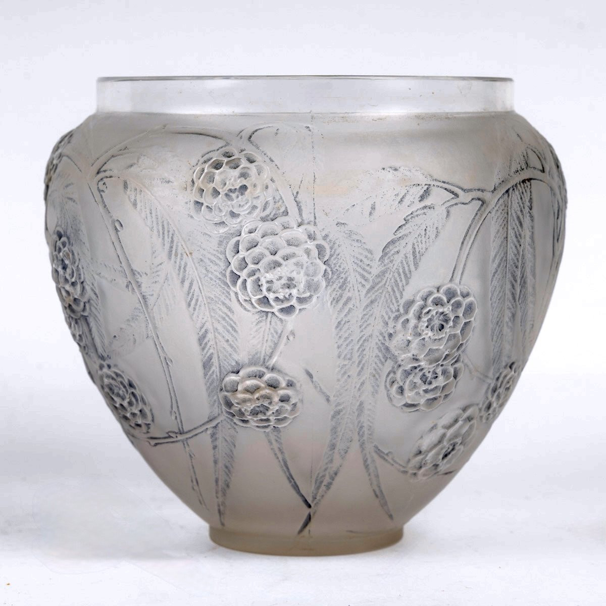 1923 René Lalique - Vase Néfliers Verre Blanc Patiné Bleu-photo-2
