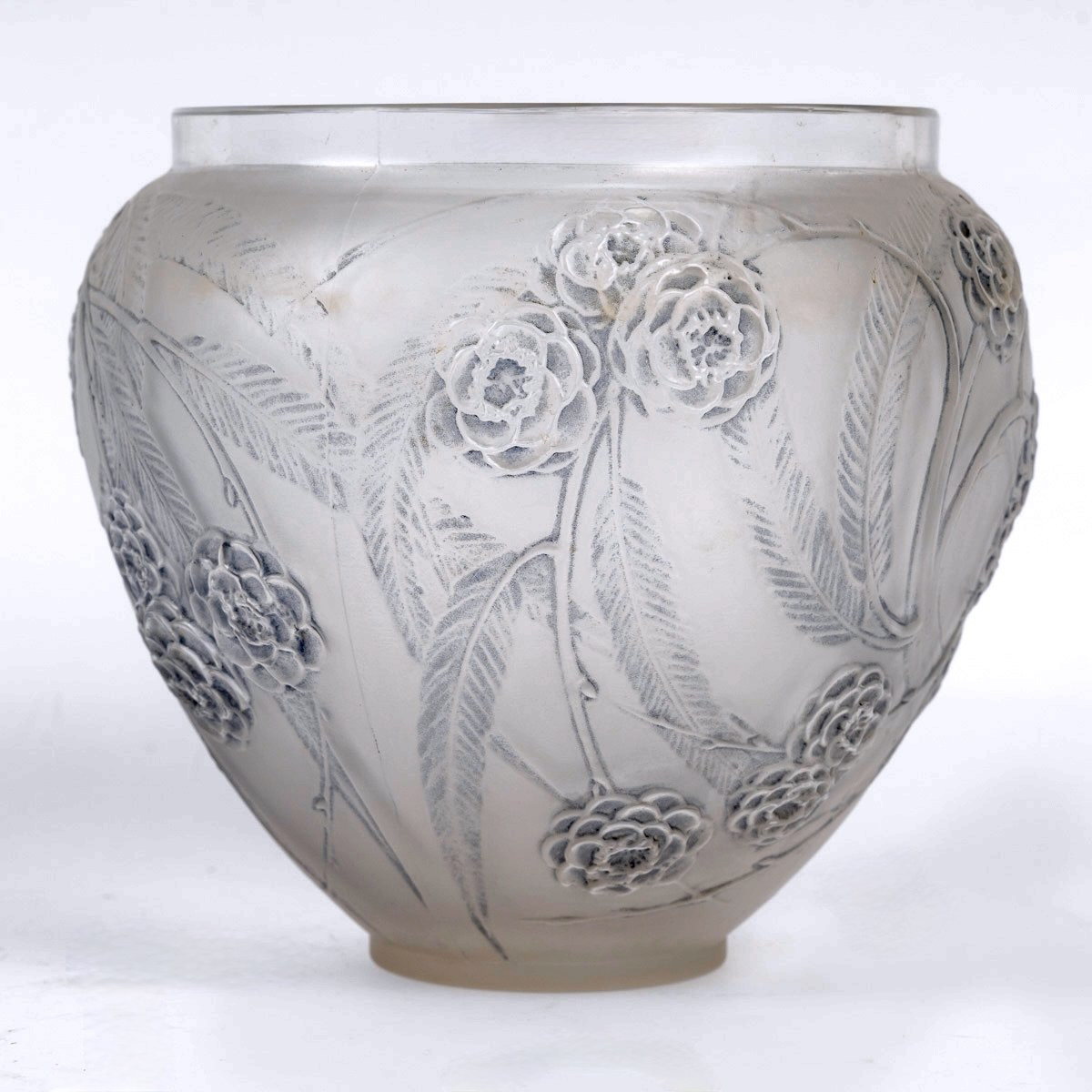 1923 René Lalique - Vase Néfliers Verre Blanc Patiné Bleu-photo-4