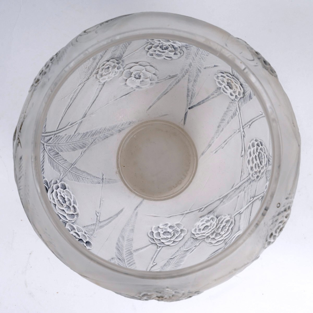 1923 René Lalique - Vase Néfliers Verre Blanc Patiné Bleu-photo-2