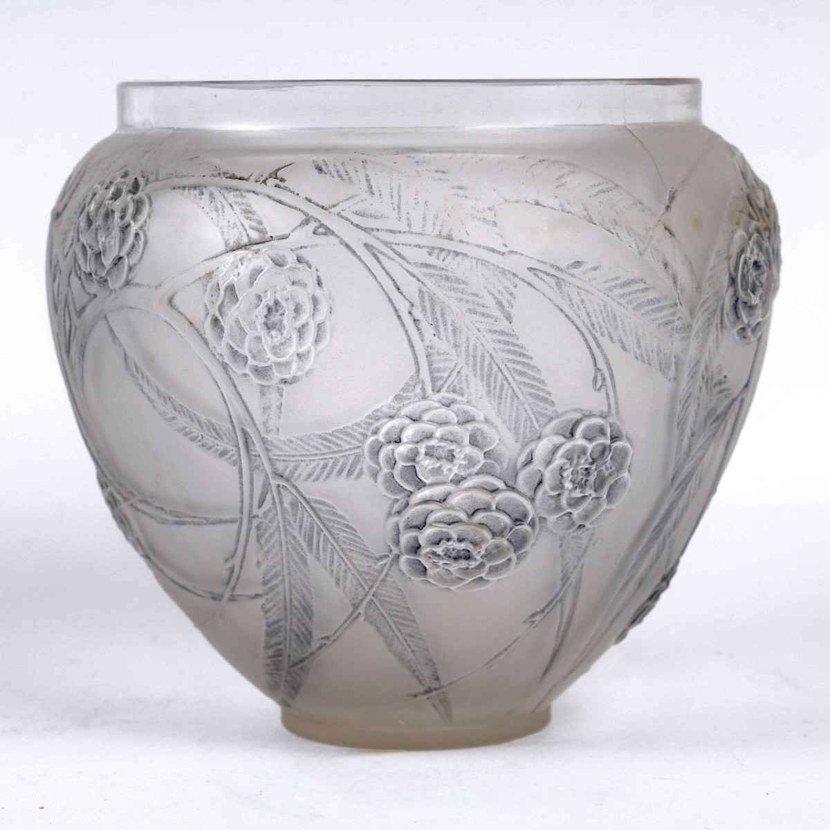 1923 René Lalique - Vase Néfliers Verre Blanc Patiné Bleu