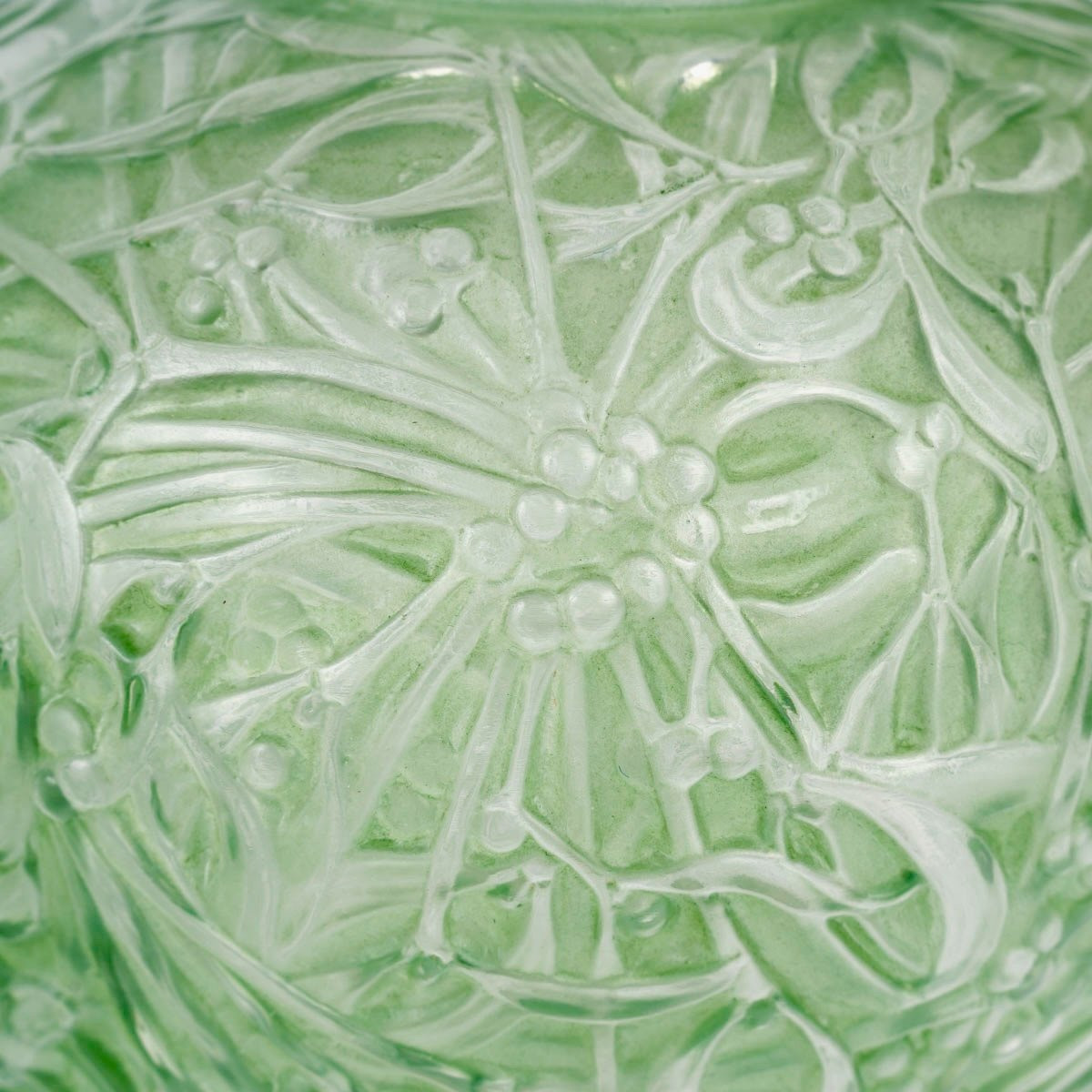 1920 René Lalique - Vase Gui Mistletoe Glass With Green Patina-photo-1