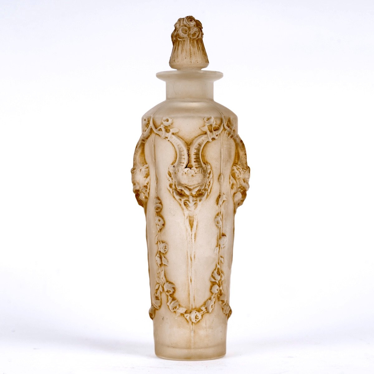 1920 René Lalique - Flacon Pan Verre Blanc Patiné Sépia-photo-2