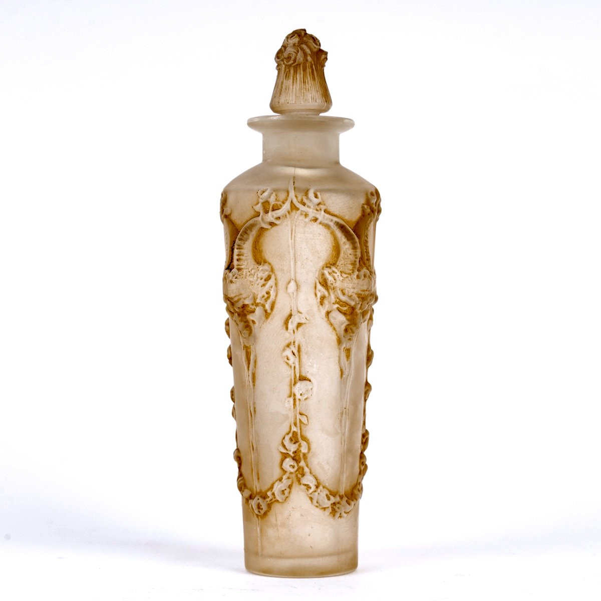 1920 René Lalique - Flacon Pan Verre Blanc Patiné Sépia-photo-3