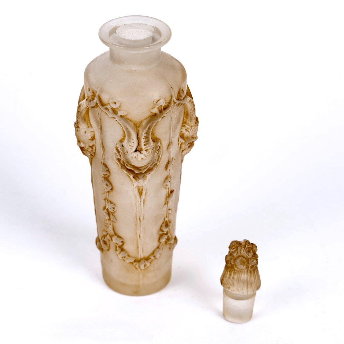1920 René Lalique - Flacon Pan Verre Blanc Patiné Sépia-photo-4
