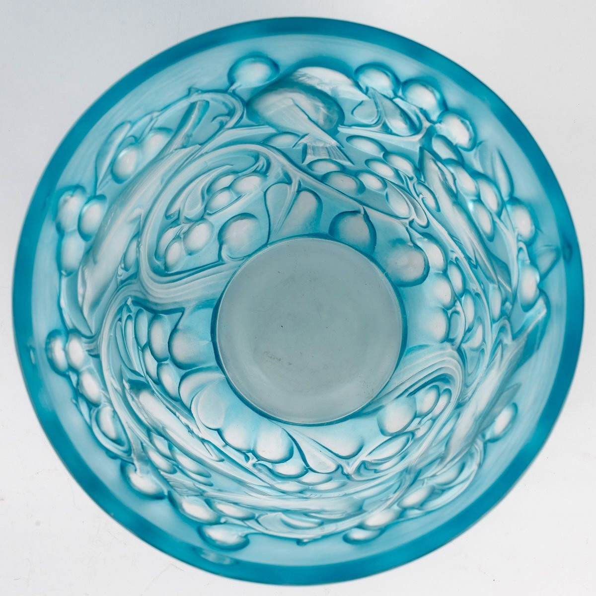 1927 René Lalique - Vase Avallon Verre Blanc Patiné Bleu Electrique-photo-1