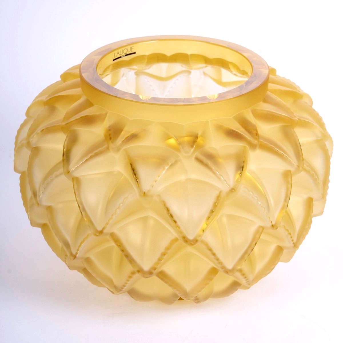 Lalique France - Vase Languedoc Cristal Jaune Ambré - NEUF-photo-3