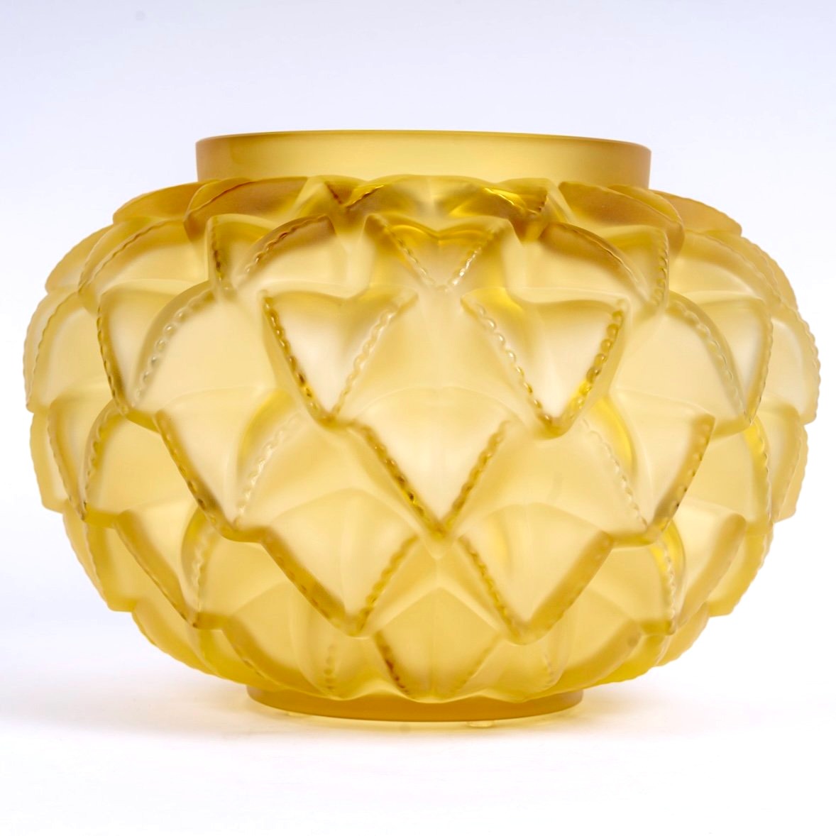 Lalique France - Vase Languedoc Cristal Jaune Ambré - NEUF