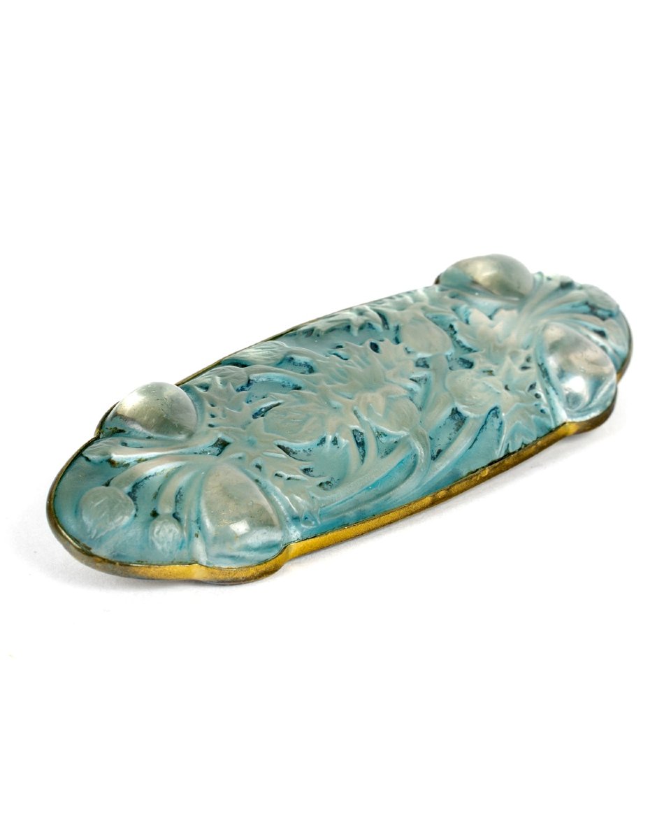 1913 René Lalique - Broche Quatre Cabochons Bluets Verre Blanc Patiné Bleu-photo-2