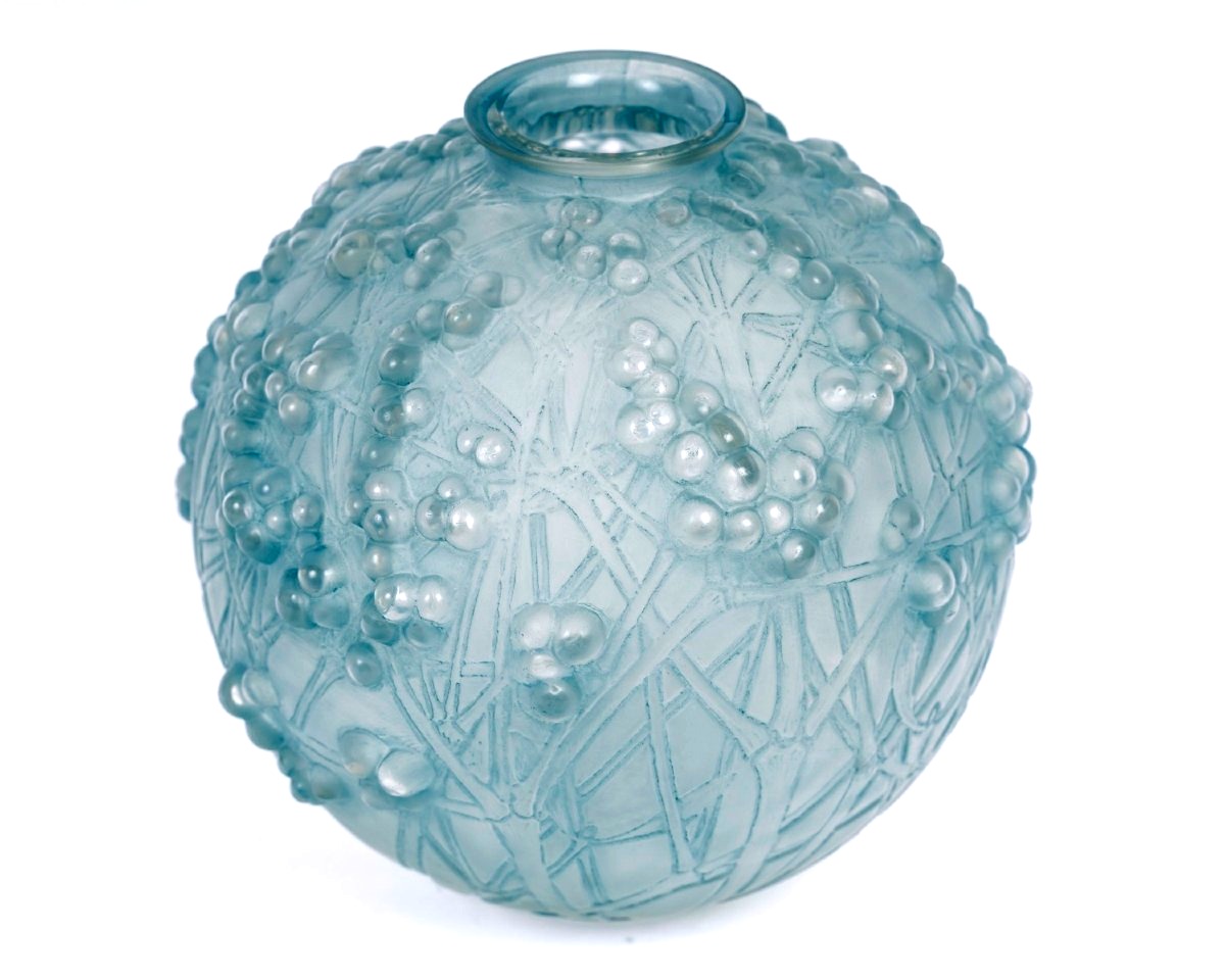 1924 René Lalique - Vase Druide Glass With Blue Patina-photo-3