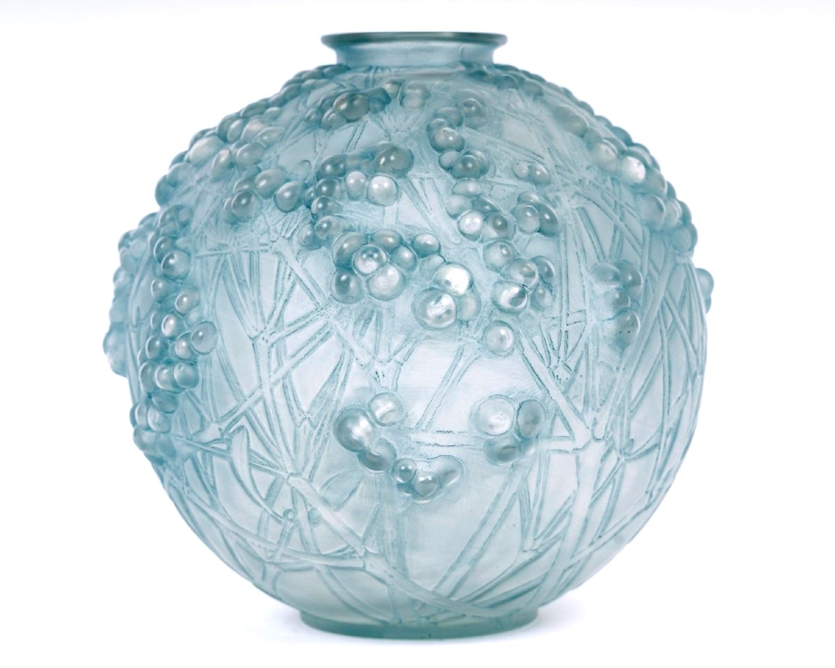 1924 René Lalique - Vase Druide Glass With Blue Patina