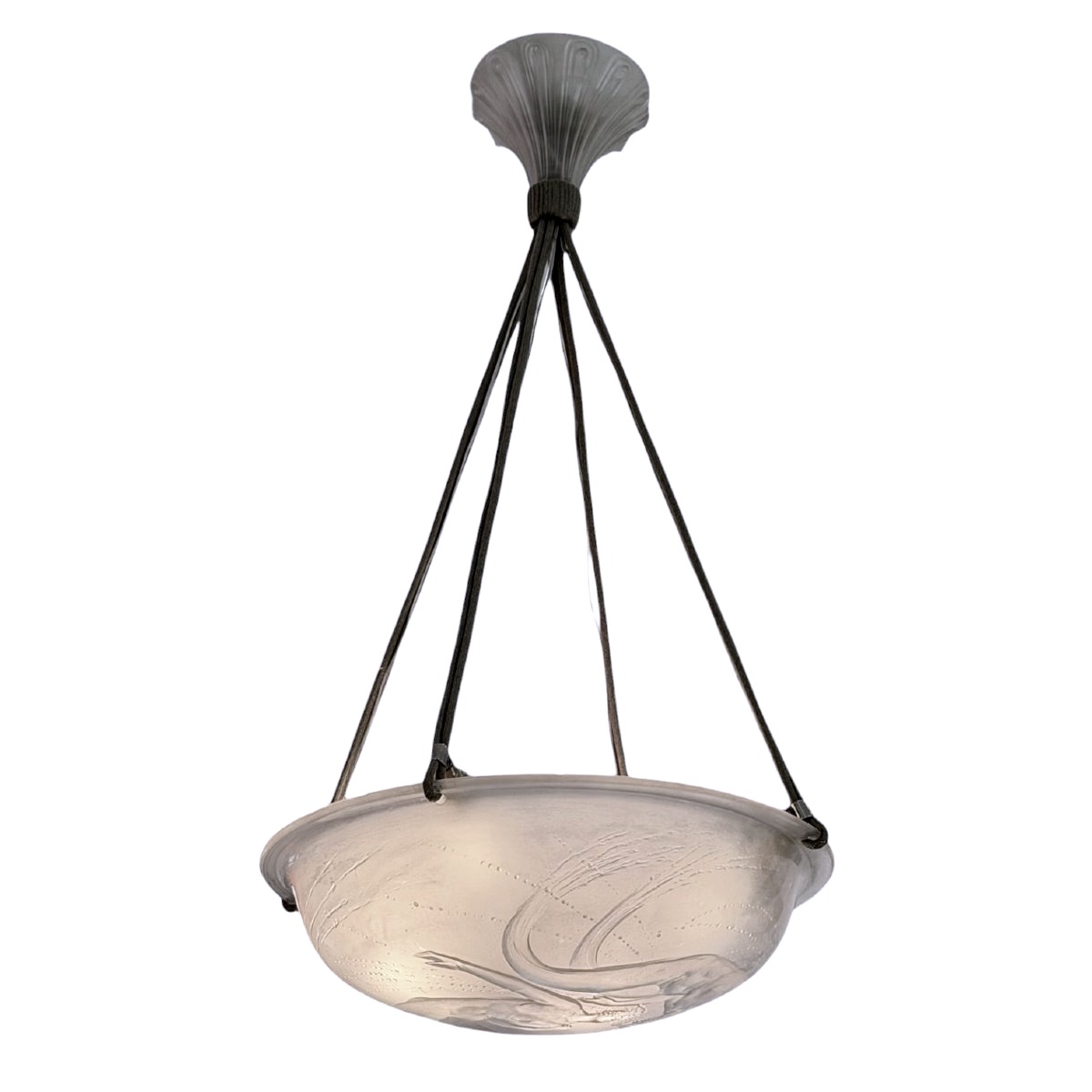 1921 René Lalique - Chandelier Ceiling Fixture Deux Sirènes Mermaids Glass-photo-4