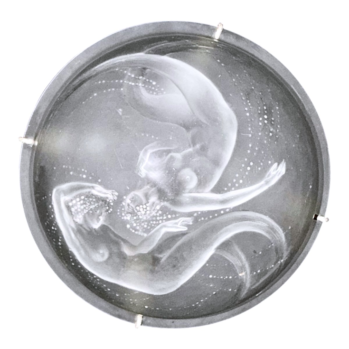 1921 René Lalique - Chandelier Ceiling Fixture Deux Sirènes Mermaids Glass-photo-2