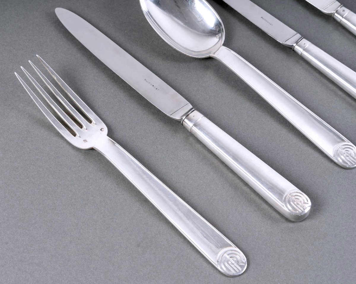 Puiforcat - Art Deco Cutlery Flatware Set Royan Normandie Sterling Silver - 108 Pieces-photo-2