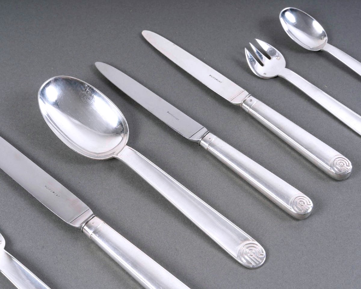 Puiforcat - Art Deco Cutlery Flatware Set Royan Normandie Sterling Silver - 108 Pieces-photo-3