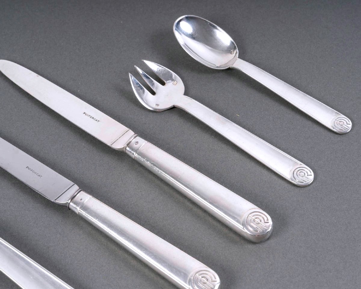 Puiforcat - Art Deco Cutlery Flatware Set Royan Normandie Sterling Silver - 108 Pieces-photo-4