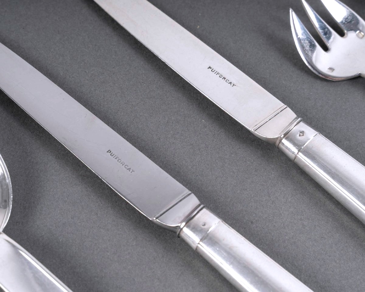 Puiforcat - Art Deco Cutlery Flatware Set Royan Normandie Sterling Silver - 108 Pieces-photo-1