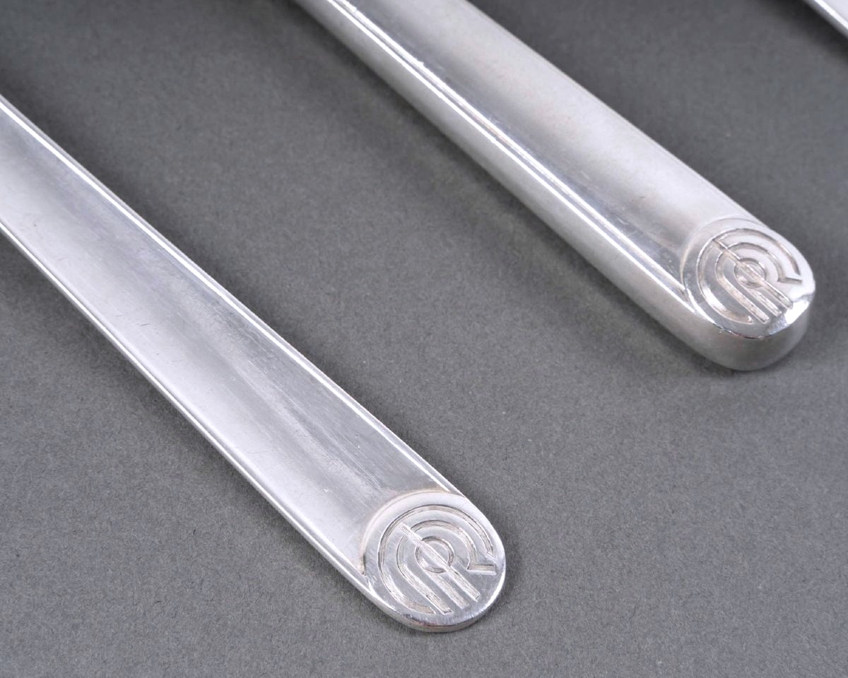 Puiforcat - Art Deco Cutlery Flatware Set Royan Normandie Sterling Silver - 108 Pieces-photo-2