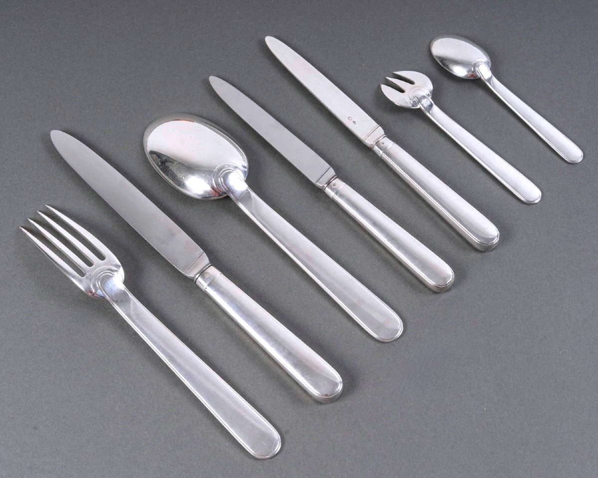 Puiforcat - Art Deco Cutlery Flatware Set Royan Normandie Sterling Silver - 108 Pieces-photo-3