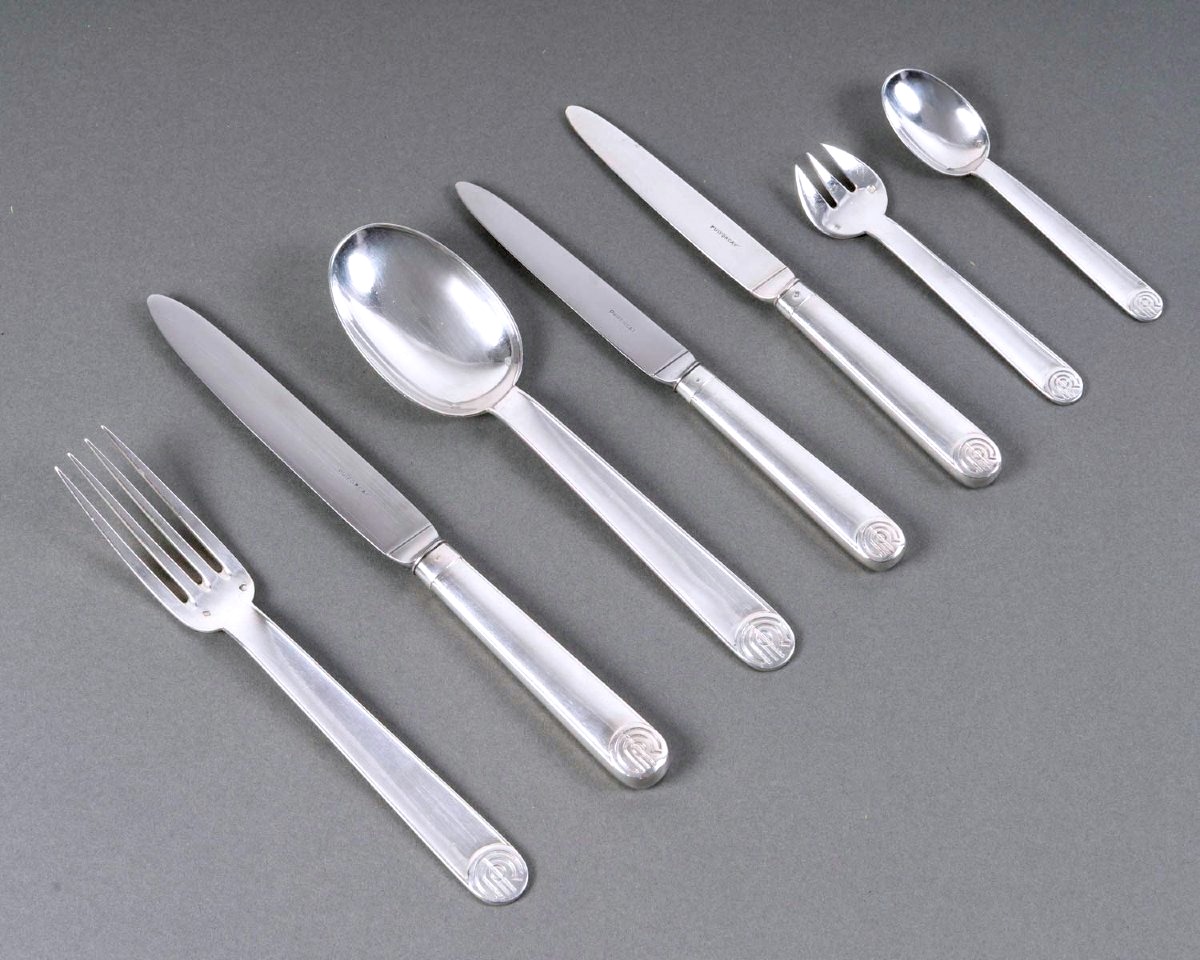 Puiforcat - Art Deco Cutlery Flatware Set Royan Normandie Sterling Silver - 108 Pieces