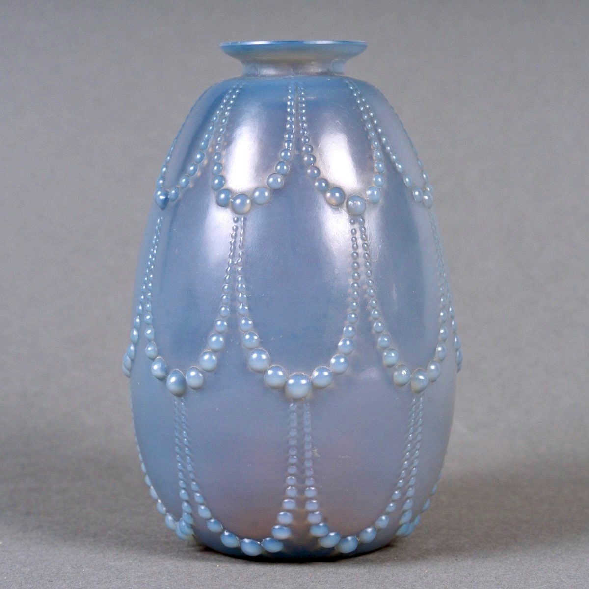 1925 René Lalique - Vase Perles Verre Agate Gris Opalescent-photo-2