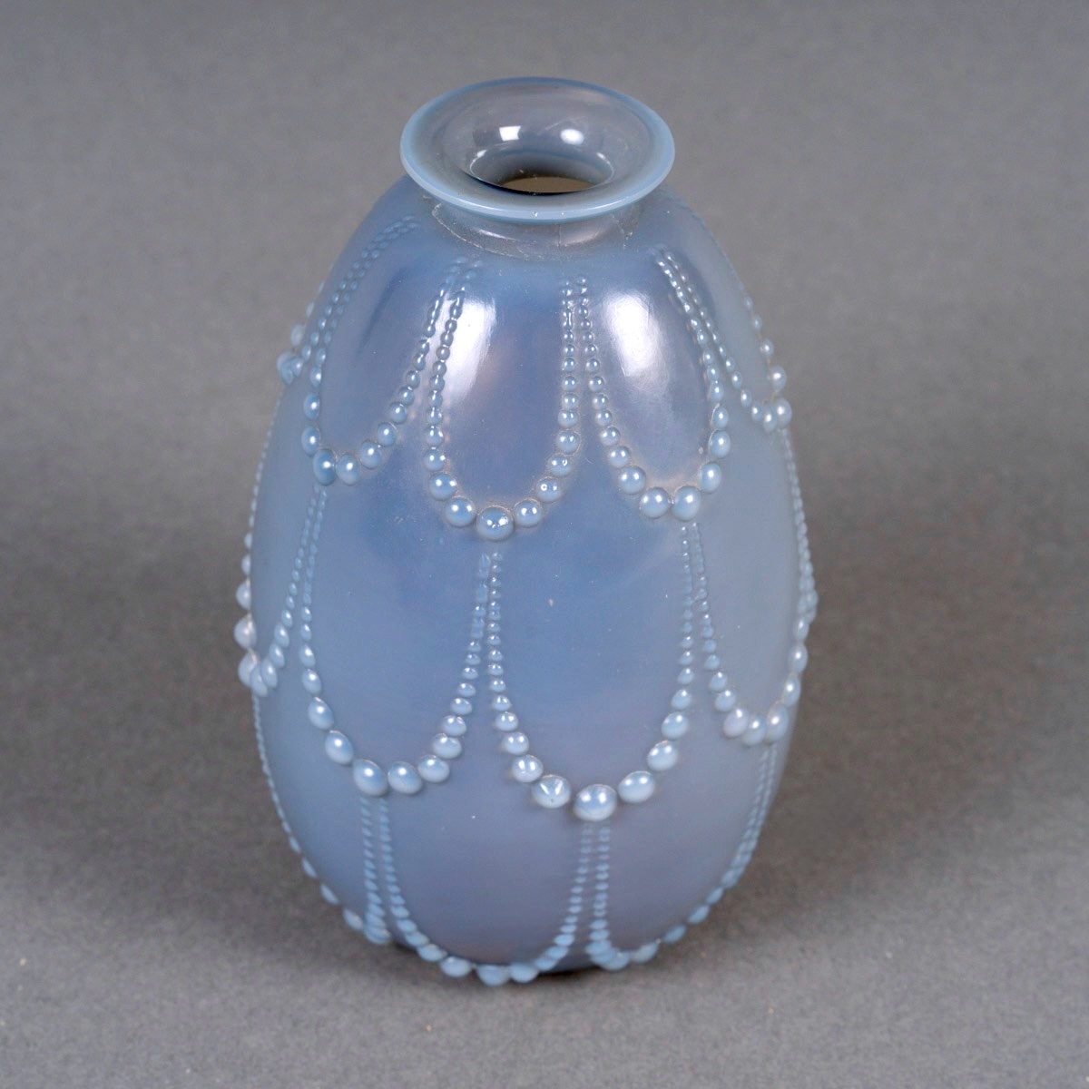 1925 René Lalique - Vase Perles Verre Agate Gris Opalescent-photo-3