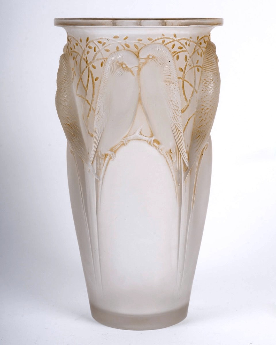 1924 René Lalique - Vase Ceylan Glass With Sepia Patina-photo-2