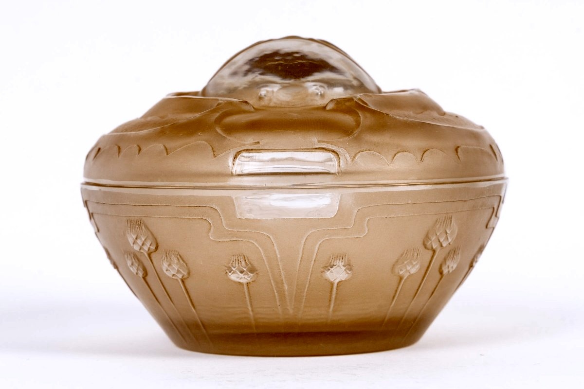 1909 René Lalique - Boîte Scarabée Verre Blanc Patiné Sépia pour L.T Piver-photo-3