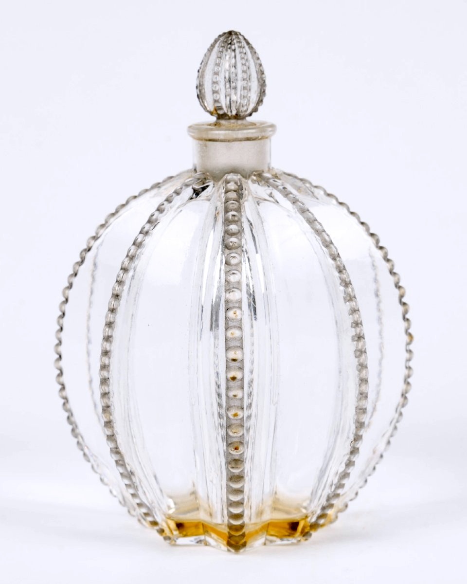 1927 René Lalique - Flacon Art Déco Grégoire Verre Blanc Patiné Gris