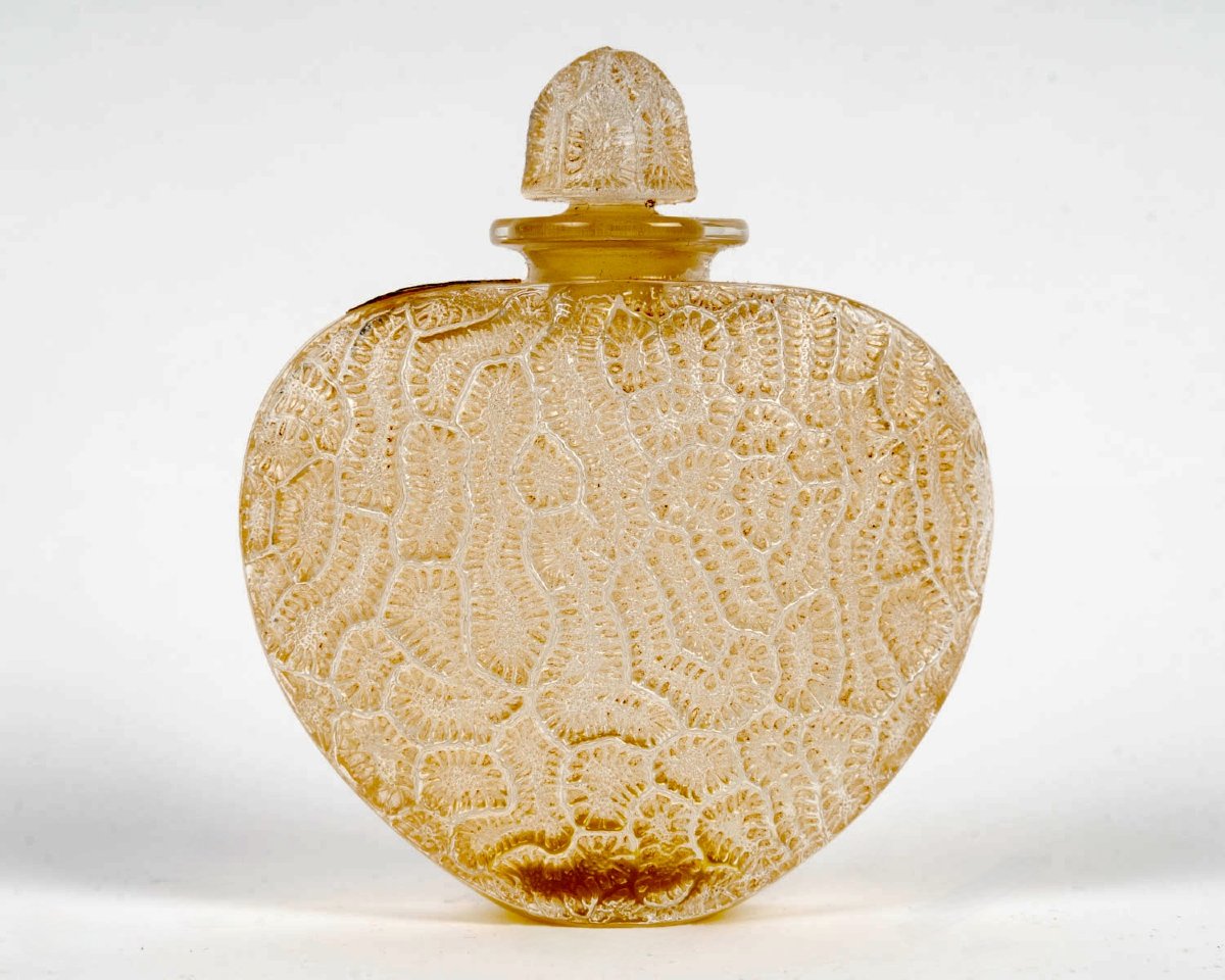 1921 René Lalique - Flacon Grigri Verre Blanc Patiné Sépia pour Volnay-photo-2