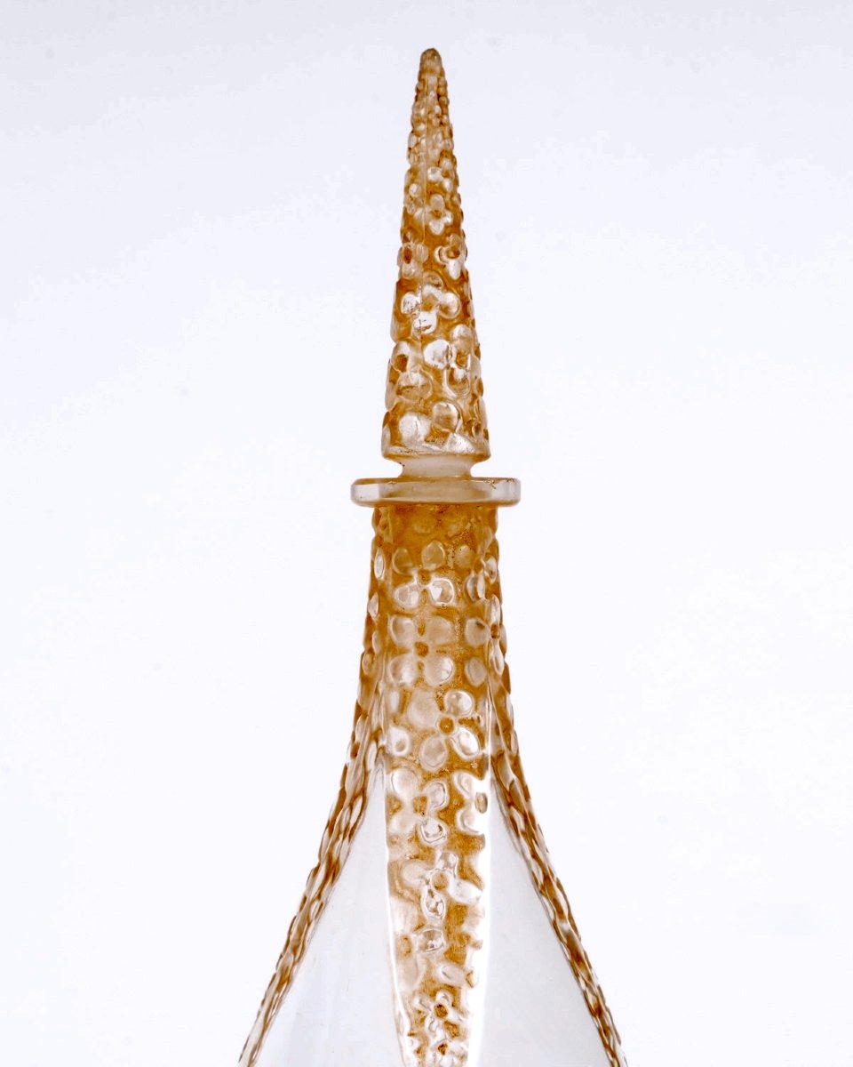 1919 René Lalique - Perfume Bottle l'Ambre Glass With Sepia Patina For Vigny-photo-1