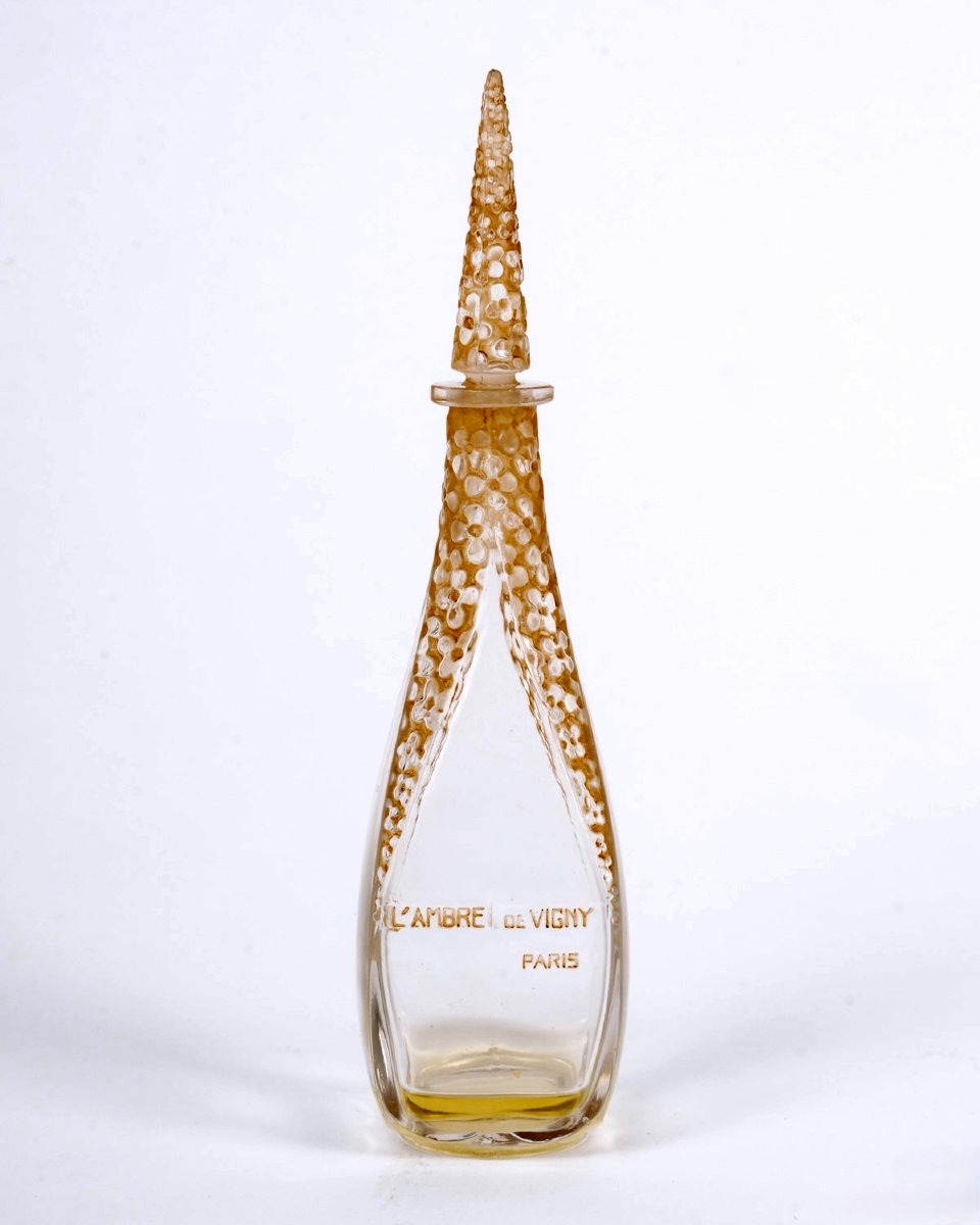 1919 René Lalique - Perfume Bottle l'Ambre Glass With Sepia Patina For Vigny