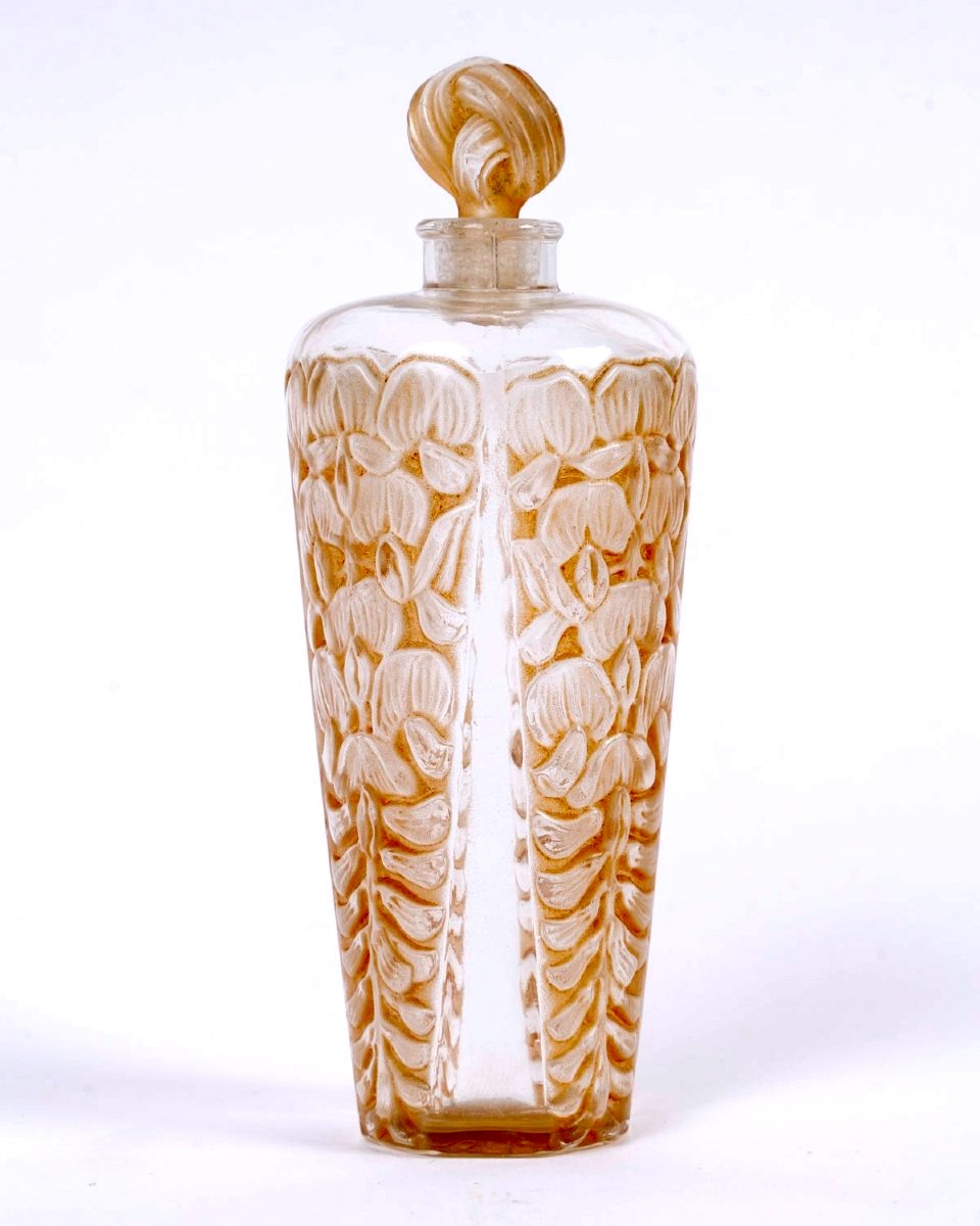 1925 René Lalique - Flacon La Glycine Verre Blanc Patiné Sépia pour Gabilla-photo-2