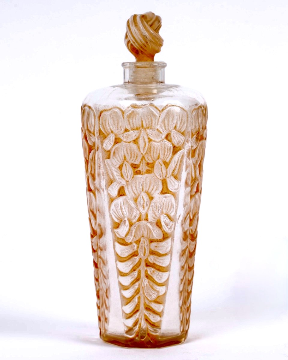 1925 René Lalique - Flacon La Glycine Verre Blanc Patiné Sépia pour Gabilla