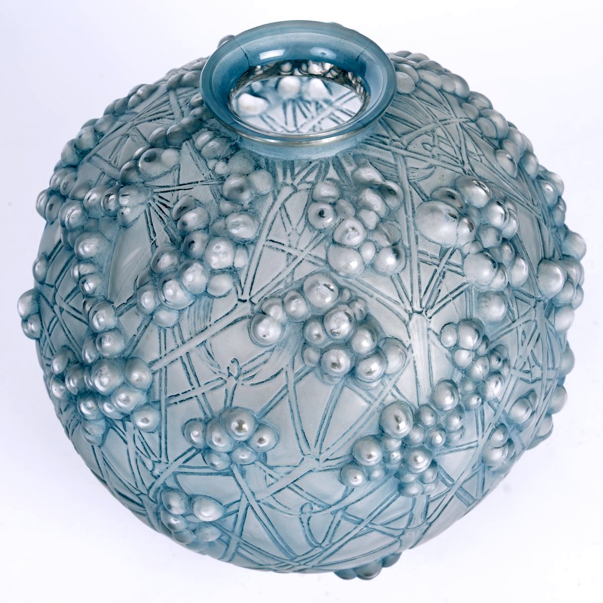 1924 René Lalique - Vase Druide Verre Blanc Patiné Bleu-photo-3
