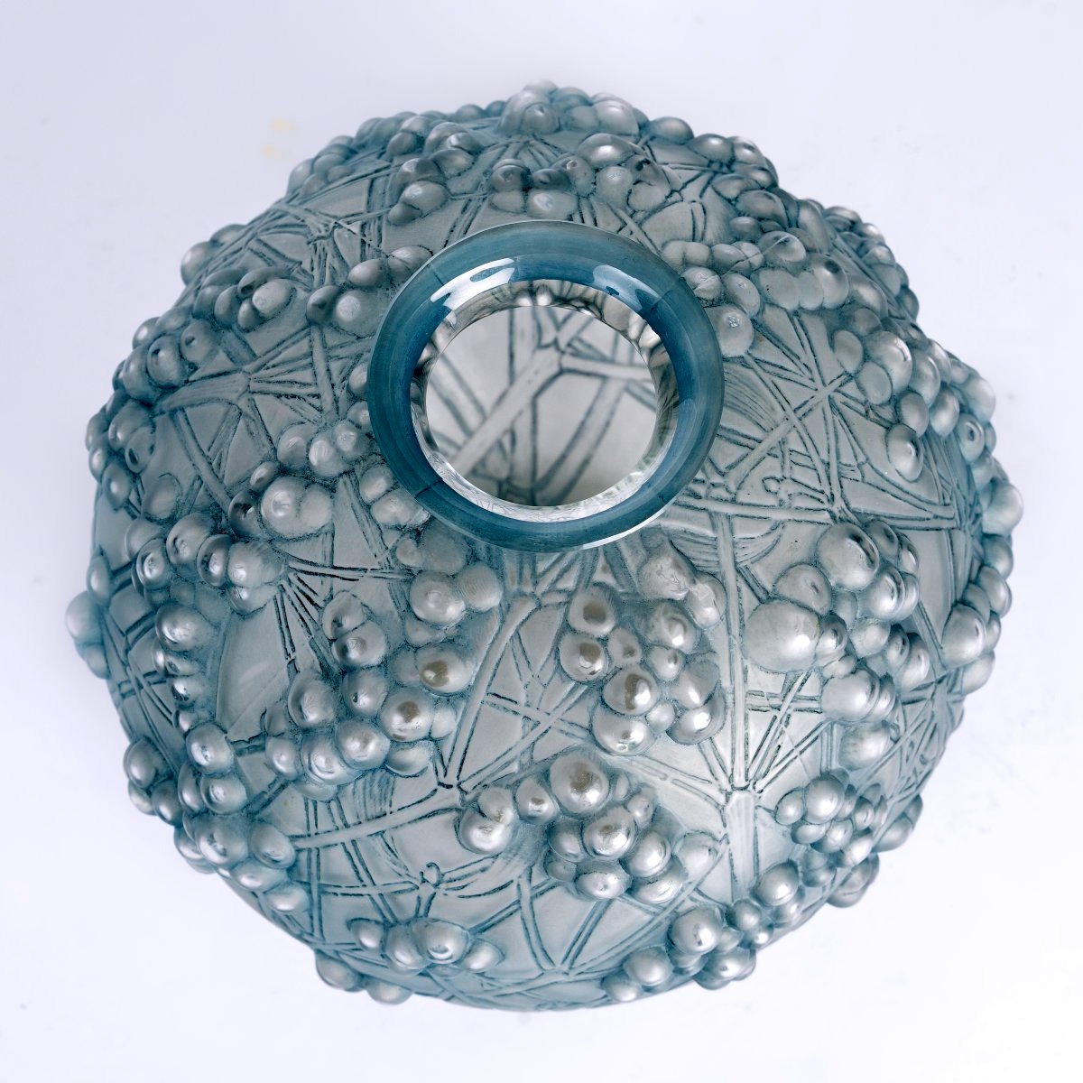 1924 René Lalique - Vase Druide Verre Blanc Patiné Bleu-photo-4