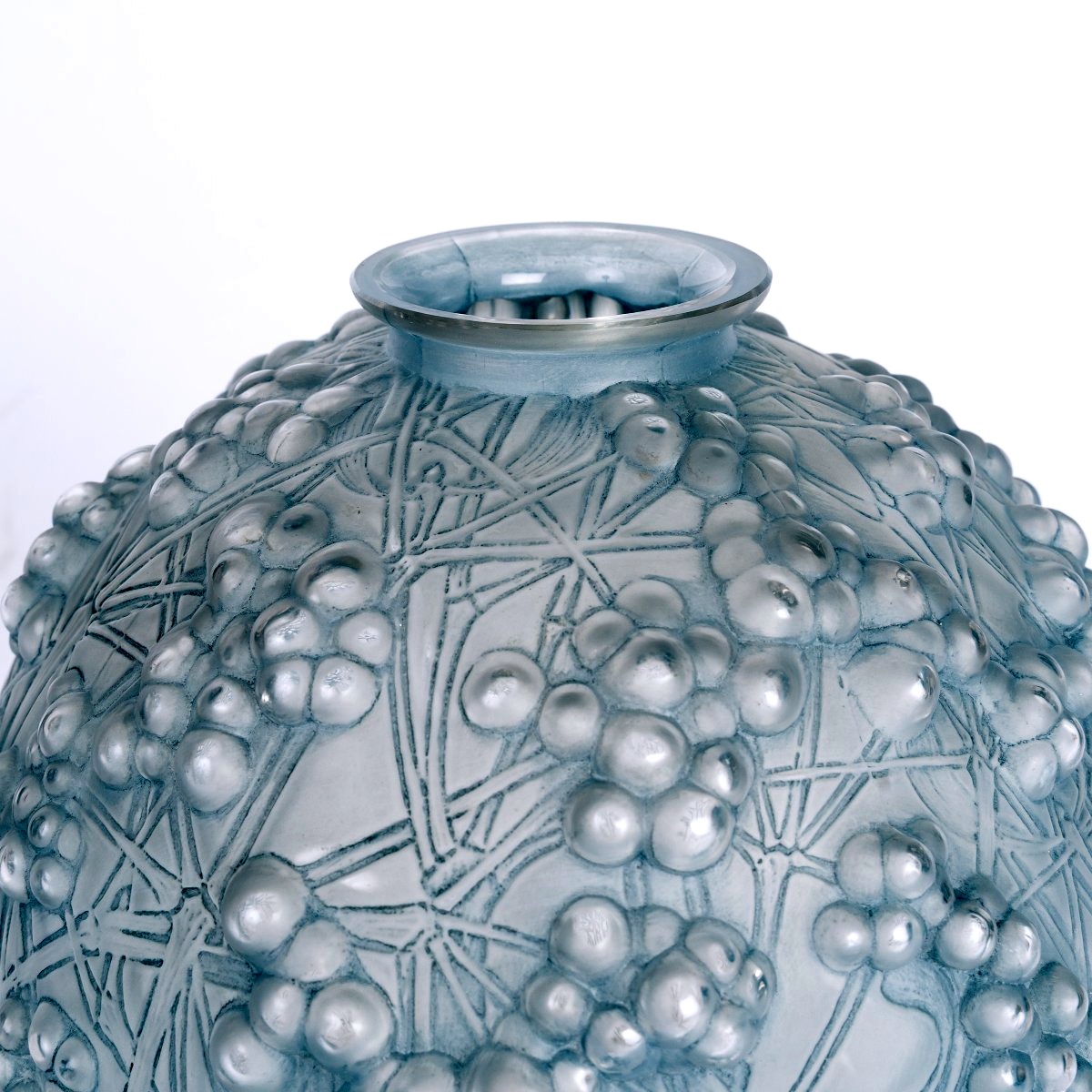 1924 René Lalique - Vase Druide Verre Blanc Patiné Bleu-photo-1