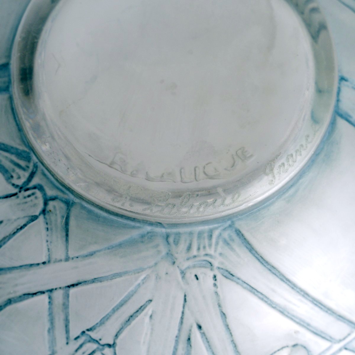 1924 René Lalique - Vase Druide Verre Blanc Patiné Bleu-photo-2