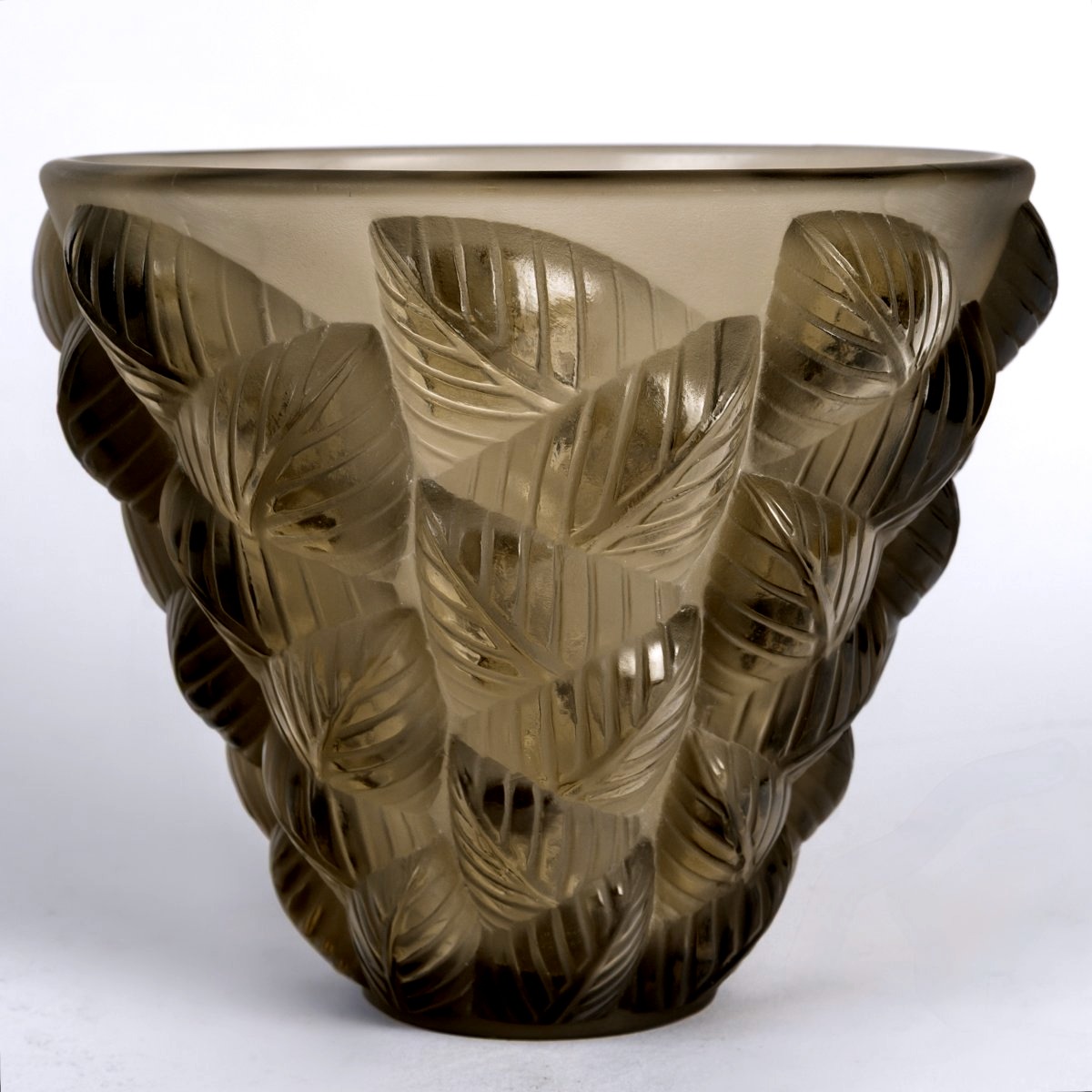1927 René Lalique - Vase Moissac Smoked Topaz Grey Glass -photo-2